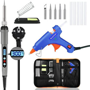 60W Soldering Iron Kit Welding Tools with LCD Screen 5 Tips 20W Glue Gun Stand