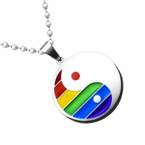 NEU Edelstahl Regenbogen Yin Yang Anhänger Halskette für Gay Lesbian Pride Geschenk - Bild 1 von 9