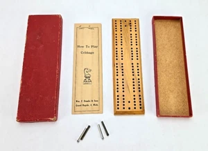 W.M. Drueke & Sons Authentic Mini Cribbage Board with Pegs and Original Box - Picture 1 of 8