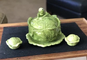 70's Holland Mold Ceramic Covered Cabbage Bowl/Tureen, WORM, Plate + S&P Shakers - Picture 1 of 13