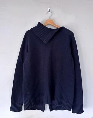 Givenchy Paris Navy Blue 100% Wool Chunky Knit Split Back Jumper - Size M - Image 1 of 4