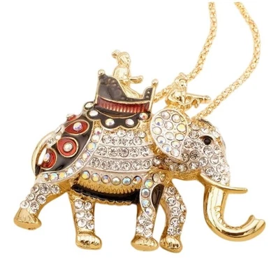 Collar Colgante Betsey Johnson Cristal Blanco Elefante Tono Dorado Foto 1 de 2