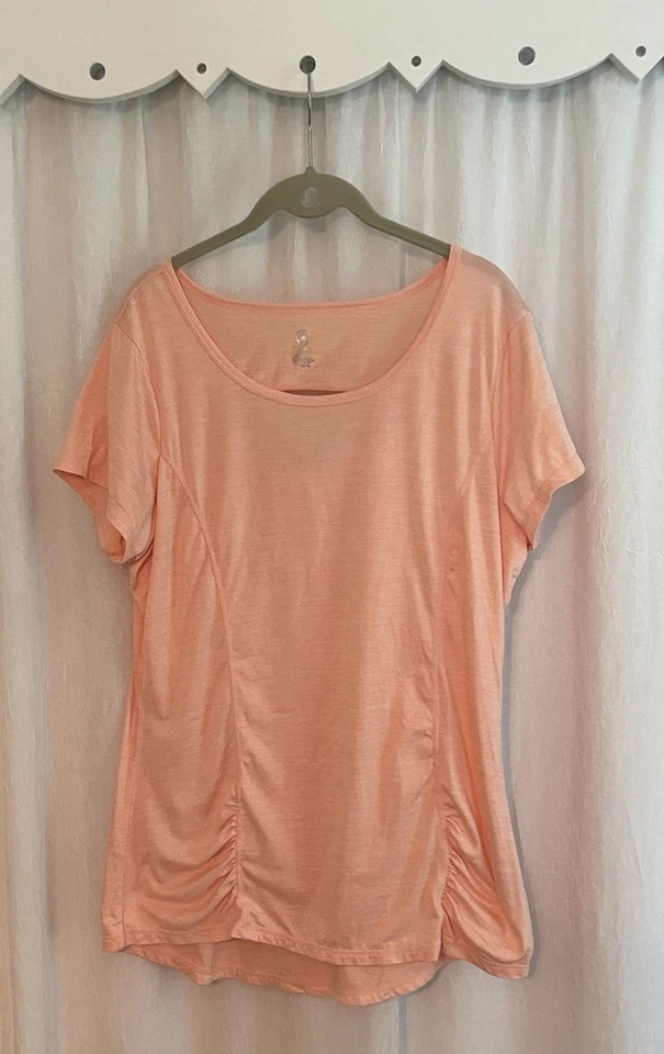 Top de entrenamiento de yoga atlético de manga corta melocotón Gaiam para mujer talla XL agujero de llave trasero Foto 1 de 4