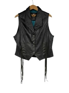 Harley Davidson gilet pelle donna L frange snap logo anteriore posteriore metallo - Foto 1 di 8