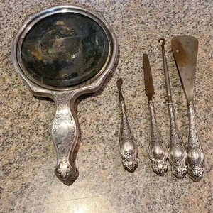 Vintage viktorianisch Anfang 1900 Kosmetik Set Spiegel, Schuhlöffel Silber Set (Y8) - Bild 1 von 24