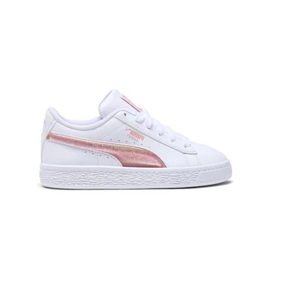 PUMA Basket Glitter Lace Up  Toddler Girls White Sneakers Casual Shoes 40353601 - Image 1 of 4