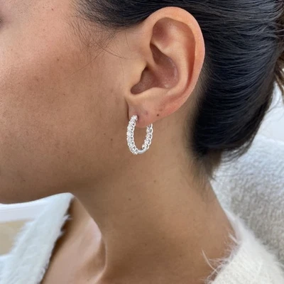 Diamond Hoop Earrings Round 2.33 Ct E-F VS1 Lab Created 14k White Gold - Image 1 of 4