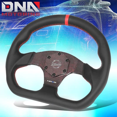 NRG 320mm Flat Bottom Carbon Fiber Center Leather Steering Wheel RST-024CF-RD - Image 1 of 4
