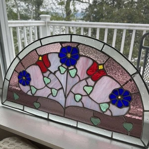 Pannello Finestra 24” x 13” Fiori, Vetrata Originale Fatto a Mano - Foto 1 di 10