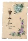 Antique 1900S HAND PAINTED CELLULOID, FIRST COMMUNION HOLY CARD, FRANCE 3 1/2"