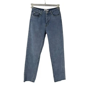 Princess Polly Jeans Größe 4 gerades Bein roher Saum Knopfleiste hoher Bund blau Denim - Bild 1 von 8