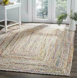 Rug 100% jute Cotton reversible handmade area carpet modern living runner rugs - Picture 1 of 8