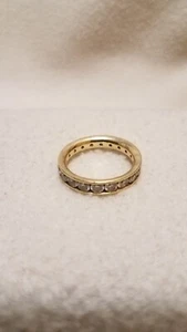 14K YG DQ CZ Round Stone Eternity Ring - Picture 1 of 5