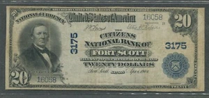 Series Of 1902 $20 Citizens National Bank Fort Scott Kansas Extremely Rare!! XF+ - Picture 1 of 2