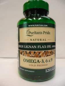 Flaxseed Oil Natural/Organic/High Lignan 1,000 mg Omega-3, 6 & 9 120 Softgels - Picture 1 of 3