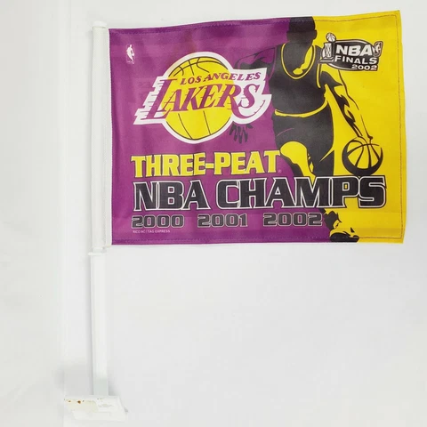 Car Window Flag ☆ LOS ANGELES LAKERS THREE-PEAT 2000 01 02 NBA CHAMPS KOBE SHAQ Cover