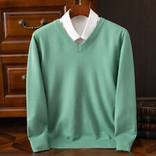 Men's Cashmere Blend Sweater V-Neck Long Sleeve Pullover Knit Base Warm Knitwear