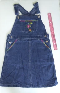 Girl's Vintage denim overalls size 7/8 w/ embroidered flowers on pockets - Picture 1 of 10