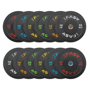 IFAST Olympic Weight Plates Set Rubber Bumper 2" Pair 10lb/25lb/35lb/45lb/55lb - Picture 1 of 67