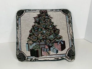 Pequeño tapiz almohada árbol de Navidad regalos piñas brillantes 10,5X10,5 - Imagen 1 de 3