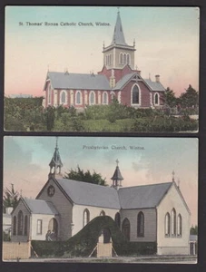 New Zealand WINTON Presbyterian & St Thomas Church 2 c1900/10s postcards - Picture 1 of 2