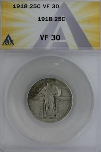 1918 .25 ANACS VF 30 Standing Liberty Quarter, Liberty 25 Cents - Picture 1 of 2