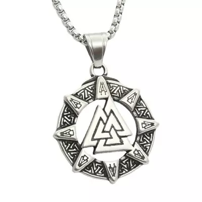 Stainless Steel Mens Viking Norse Slavic Pagan Valknut Pendant Necklace - Image 1 of 4