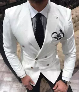 Designer Zweireiher Doppelreiher Sakko Weiß Goldene Knöpfe Tailliert Slim Fit 50 - Bild 1 von 7