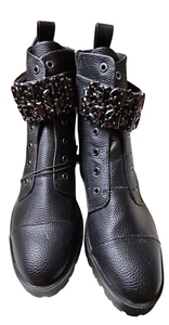 Karl Lagerfeld Combat Black Boots Paris Embellished Strap Payson Pippa 8,5 NEU - Bild 1 von 16
