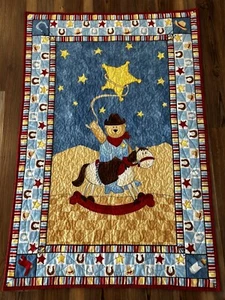 Buck-A-Roo Bear Baby Quilt Cowboy Bear Blanket 27x41 Inches - Picture 1 of 6
