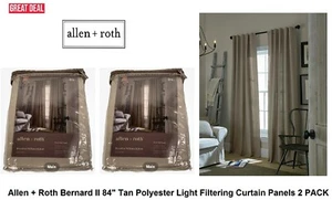Allen + Roth Bernard II 84" Tan Polyester Light Filtering Curtain Panels 2 PACK - Picture 1 of 5