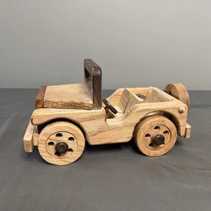 "Jeep de madera hecho a mano de colección con ruedas móviles 12x5,5x6""" - Imagen 1 de 9