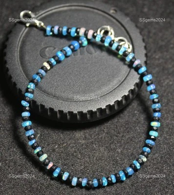 Pulseira de prata 925 natural opala etíope turmalina preta corrente gancho joia - Imagem 1 de 4