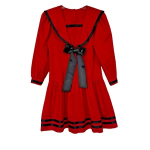 Vtg JO LENE Girls 12 Red Sailor Dress 90s does 30s Nautical Portrait Holiday USA - Picture 1 of 7