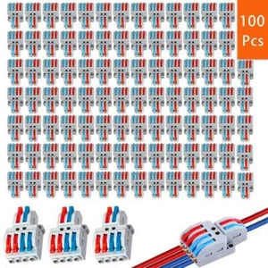 100 x Connettori Filo 2 in 4 Out 2 Conduttori Compatti Giunzione Push in Cablaggio Rapido - Foto 1 di 9