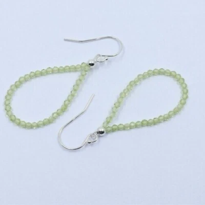 Natürliche grüne Peridot facettierte runde Edelstein Perlen Ohrhänger 1 Paar - Bild 1 von 4