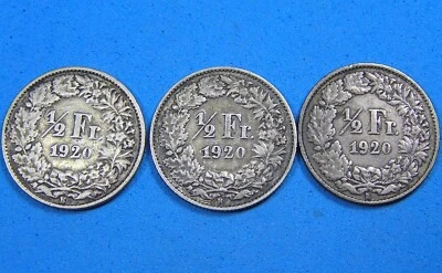 Switzerland 1/2 Franc Silver Coin 1920 (1 coin per purchase), Combined Shipping - Image 1 of 2