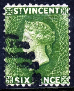 ST. VINCENT QV 1883 Six Pence Bright Green Watermark Crown CA P.12 SG 44 VFU - Picture 1 of 2