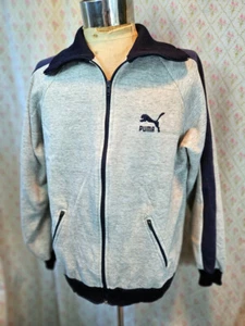 Vintage 1980s Soft Grey & Navy Blue Poly/Cotton Puma Zip-Up Training Jacket 18 L - Picture 1 of 6