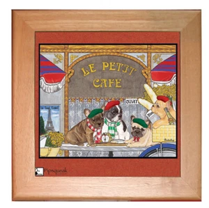 French Bulldog Frenchie Dog Kitchen Ceramic Trivet Framed in Pine 8" x 8" - Picture 1 of 1