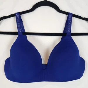 Victorias Secret T-Shirt Lightly Lined Wireless Bra 34C Spell Out Strap Blue - Picture 1 of 12