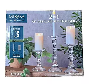 Mikasa 2 In 1 Glass Candle Holders | Set Of 3 | Home Decor | - Picture 1 of 3