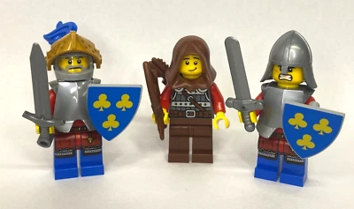 LEGO Castle - Lot of 3 Custom Red Trefoil Minifigures - Archer Swordsman Army - Image 1 of 4