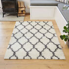 Cream Trellis Shaggy Rug Warm Non Shed Transitional Living Room Rugs Hall Runner