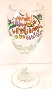 HALLOWEEN Novelty WITCH WINE GLASS GOBLET Witch Way To The Wine - Picture 1 of 6