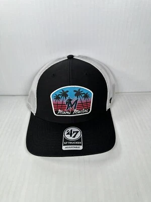 '47 Brand Miami Marlins Region Patch Trucker Adjustable Hat Cap Snapback Black - Image 1 of 4