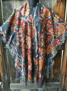 ART TO WEAR EMBROIDERED PASHMINA WOVEN WOOL RUANA SHAWL BY ANU-"MTN ASH"OS+! - Picture 1 of 4