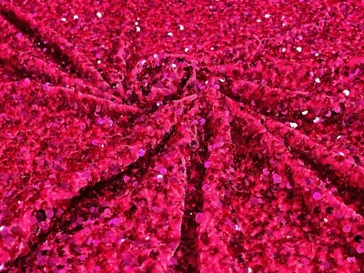 Fuchsia 5mm sequins on a stretch velvet 2 way stretch,sold by the yard - Image 1 of 3