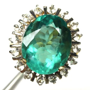 925 Plata de Ley 13 x 17 Mm. Verde Fluorita & Blanco Anillo Topacio Talla 7.5 - Imagen 1 de 4