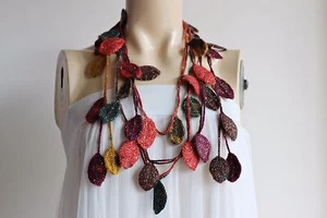 Blätter Halskette Schal-Häkel Lariat Halskette-Herbstschal mit Gold Glitzer - Bild 1 von 5